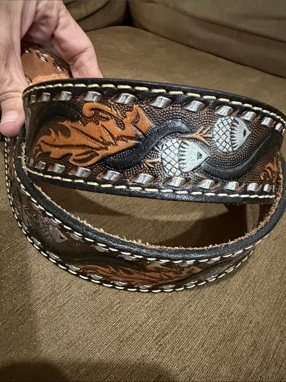 Brush Creek Western Belt - Leather Belt with Decorative Stitching